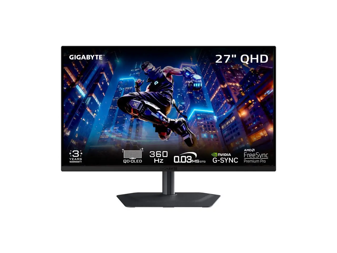 GIGABYTE 27 inch QHD 2K 1440P 360Hz  AMD FreeSync Premium Pro & G-SYNC Compatible HDR400 KVM USB-C Built-in Speakers 0.03ms OLED Gaming Computer Monitor with Height Adjustable, Swivel, Pivot & Tilt Stand MO27Q3