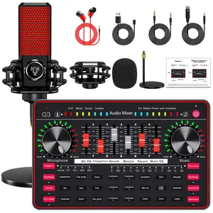 Tenlamp G3-Q8 Podcast Microphone bundle Live Sound Card Streaming Audio Mixer, Podcast Equipment with Voice Changer/Audio Interface for Live Streaming/Singing/Content Creation, with Voice Effects Soundboard
