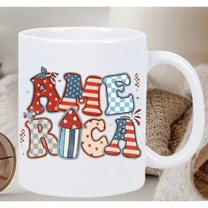 Patriotic "AMERICA" Insulated Ceramic Mug - Reusable, Ideal for Hot & Cold Drinks, Hand Wash Only - Perfect Gift for Birthdays, Holidays, Christmas, New Year, Valentine'S Day, Coffee Travel Mug