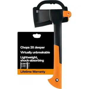 X7 Small 14" Hatchet Axe with Sheath for Chopping Wood Kindling for Campfires while Outdoors & Camping, Insert-Molded Forged Steel Head, Low-Friction Blade