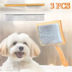 3Pcs Large Dog Brush for Medium or Long Haired Dogs, Long Pin Slicker Brush for Removes Loose Hair, Tangles and Knots, Best Grooming Brush for Small Animals, Free Pet Comb
