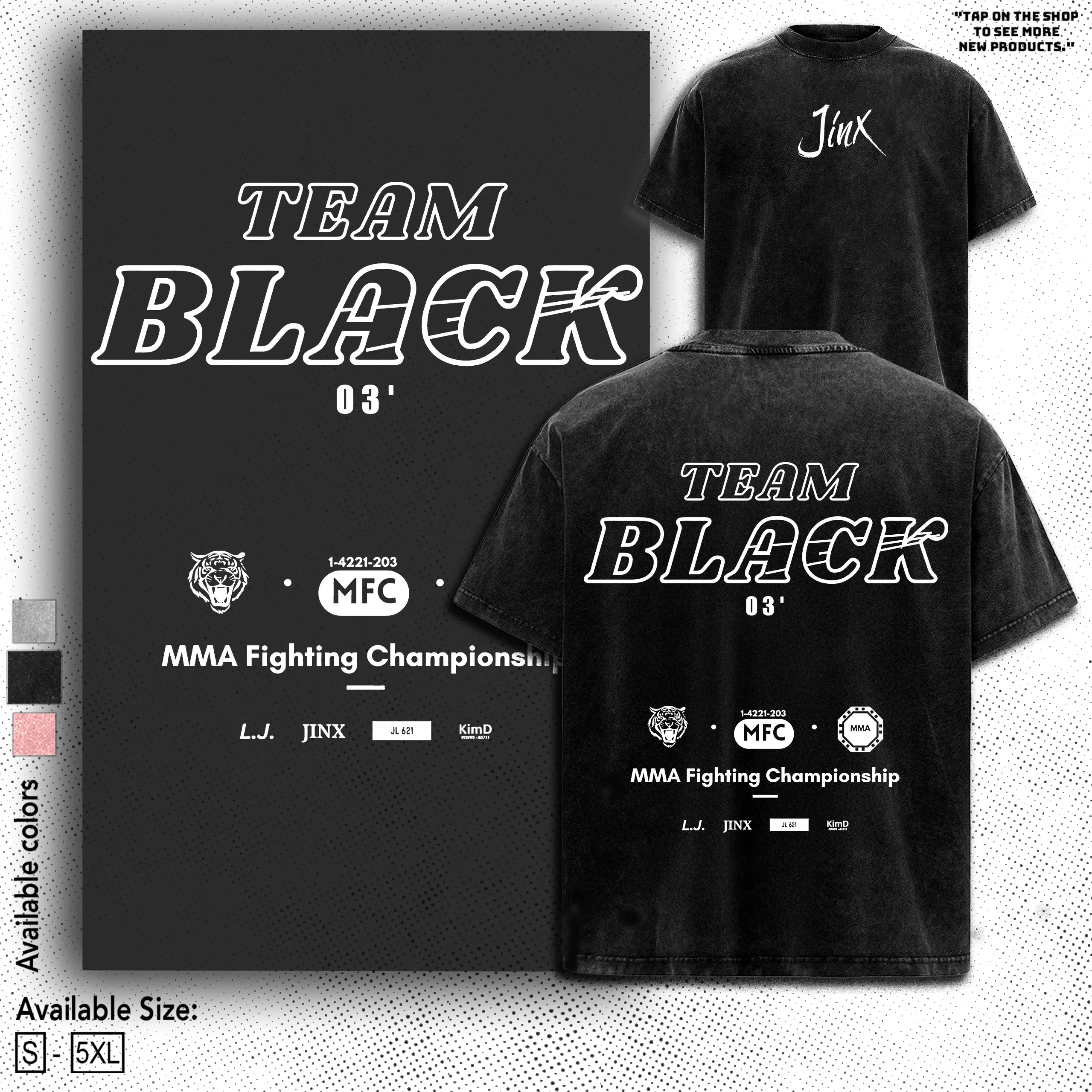 Team Black Jinx MMA Gym Manhwa Vintage Washed Graphic Tee Unisex Heavyweight Soft Cotton T-Shirt, Joo Jaekyung Manhwa, BL Korean Streetwear Tshirt Casual Fabric Menswear Oversized