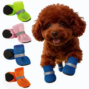 4-Pack All-Season Dog Boots - Breathable Mesh & Waterproof Shoes with Anti-Slip Sole & Reflective Strap for Hot Pavement, Rain, Snow - Small to Medium Dogs