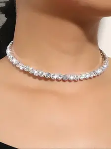 Single Drain Diamond Necklace, Shiny Geometric Square Zirconia Decoration, Perfect for Parties, Gatherings, Festivals, and Gifts, Jewel Necklace