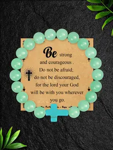 Universal Fit Natural Stone Cross Bracelet, Adjustable Sliding Knot Design, Christian Prayer Beads for Men & Women, Easter Mothers Day Gift