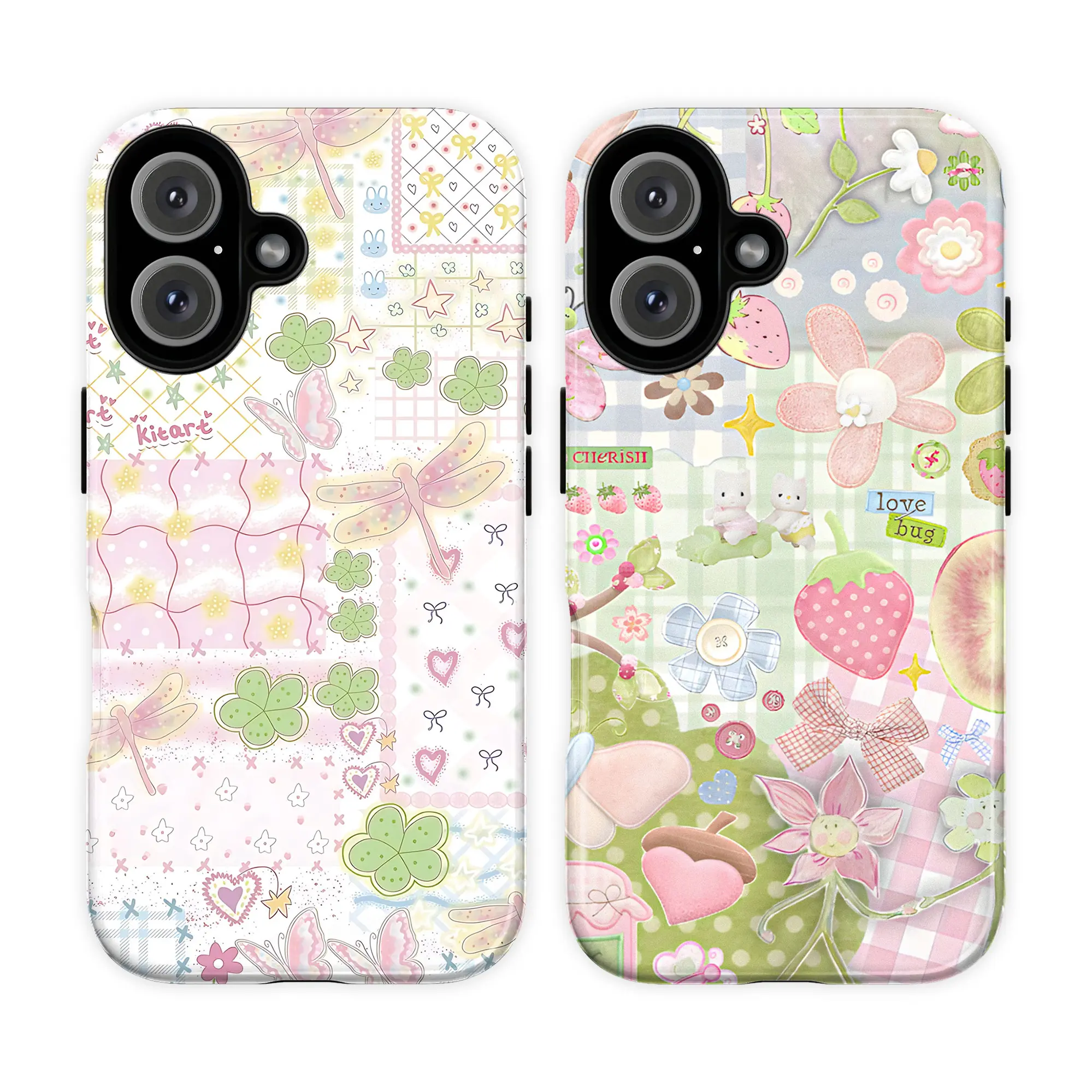 Y2K Patchwork Collage Phone Case, Kawaii Juminocore Phone Cover for iPhone 11-17 Pro Max & Galaxy S21-S26, Cute Coquette Strawberry & Floral Garden Design, Soft Girl Aesthetic, Cottagecore Gift for Her Women Girls