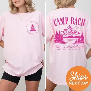 Vintage Camp Bachelorette Shirt, Custom Camping Bachelorette Shirts, Outdoor Mountain Bride Tee, Retro Lake Themed Bridal Party, Hiking Bach LIGHT PINK