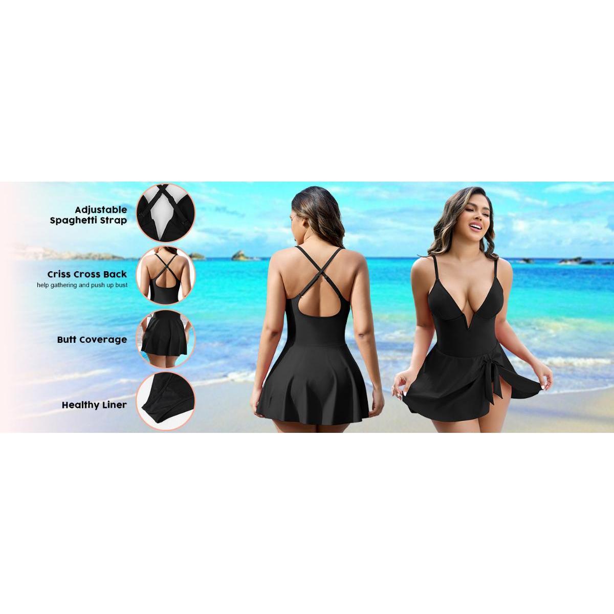 Joyshaper Swim Dress for Women One Piece Skirted Swimsuit Tummy Control Bathing Suits Swimdress Sexy Swimwear