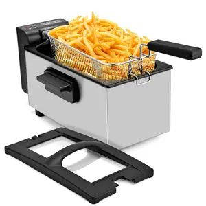 Pukomc Fryer with Basket 1500W Electric Fridge 3L Non-Stick Pot 1-2 Person Deep Fryer with Viewing Window & Adjustable Temp Control Easy Clean Cooker Household Appliances
