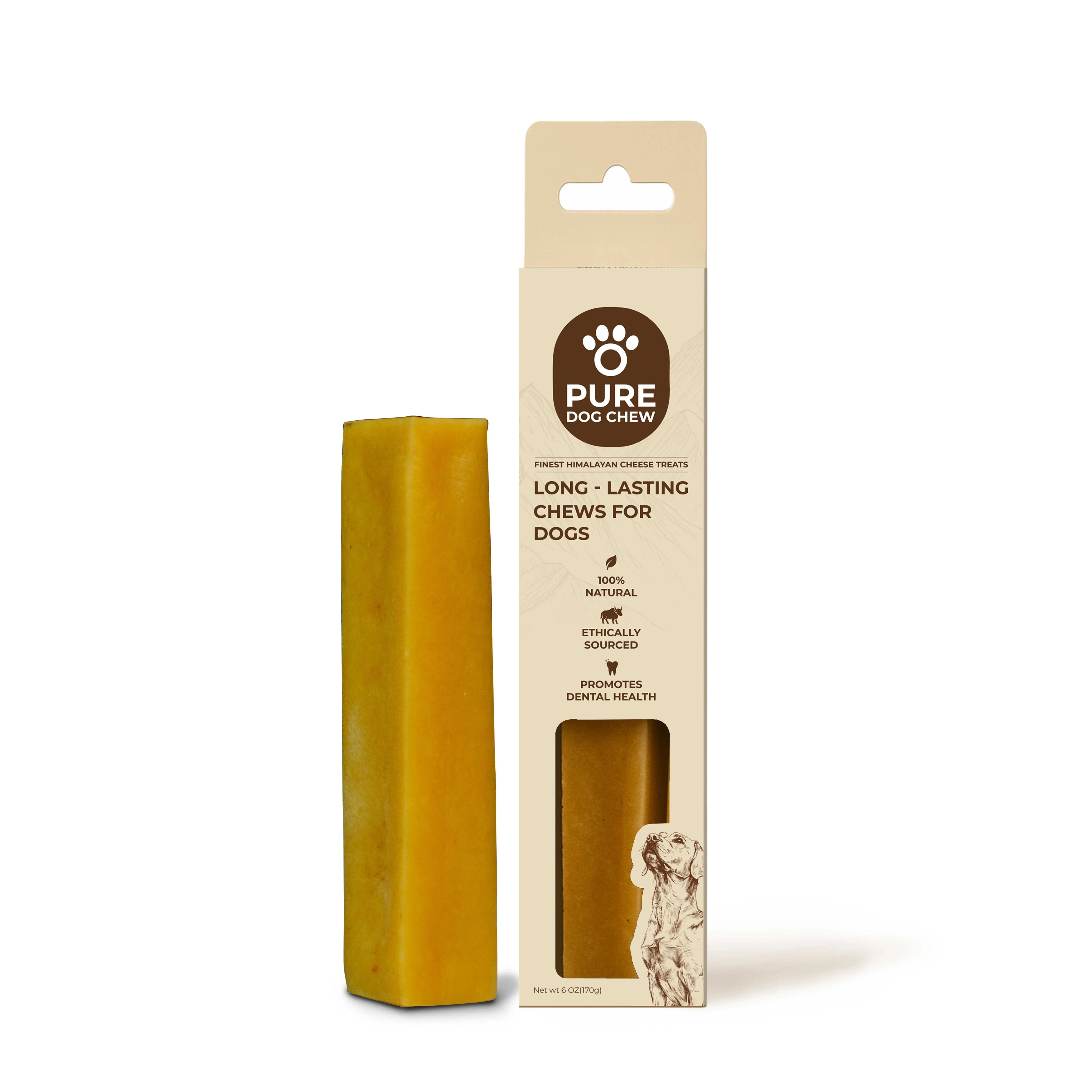 Pure Dog Chew Himalayan Yak Cheese Dog Chew, 6 oz Rawhide-Free Dental Sticks - 100% Natural, Grain-Free, Long-Lasting Treat for XL Breeds to Support Strong Teeth & Dental Health Puppy Chews