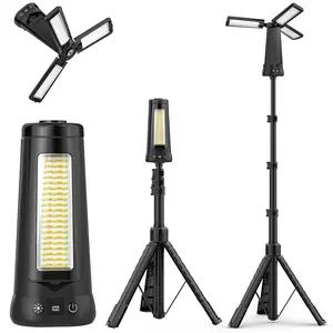 DEEPN 15000 mAh Rechargeable Camping Light with Stand, Cordless Work Light with 3 LED Lamp Heads, 5500 Lumens Dimmable Camping Essentials Gear Emergency Flashlight with 86" Detachable Tripod