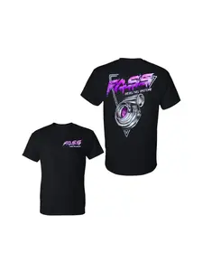 FASS Diesel Fuel System T-shirt, featuring a neon purple turbocharger and graffiti logo, a retro double-sided print T-shirt, a gift for diesel truck enthusiasts.