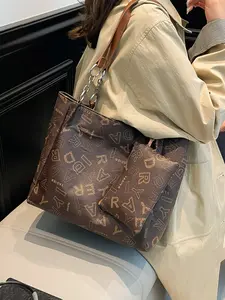 Large Capacity Two-Piece Set Casual Fashion Printed Shoulder Crossbody Tote Handbag for Women, All Seasons, All over Print, Casual Trendy Purses
