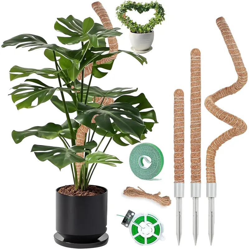 3 Pack Moss Pole, 28" 48" 63" Monstera Plant Support for Climbing Indoor Plants, Bendable Coco Coir Plant Support Stakes for Potted Plants, Pothos, Philodendron