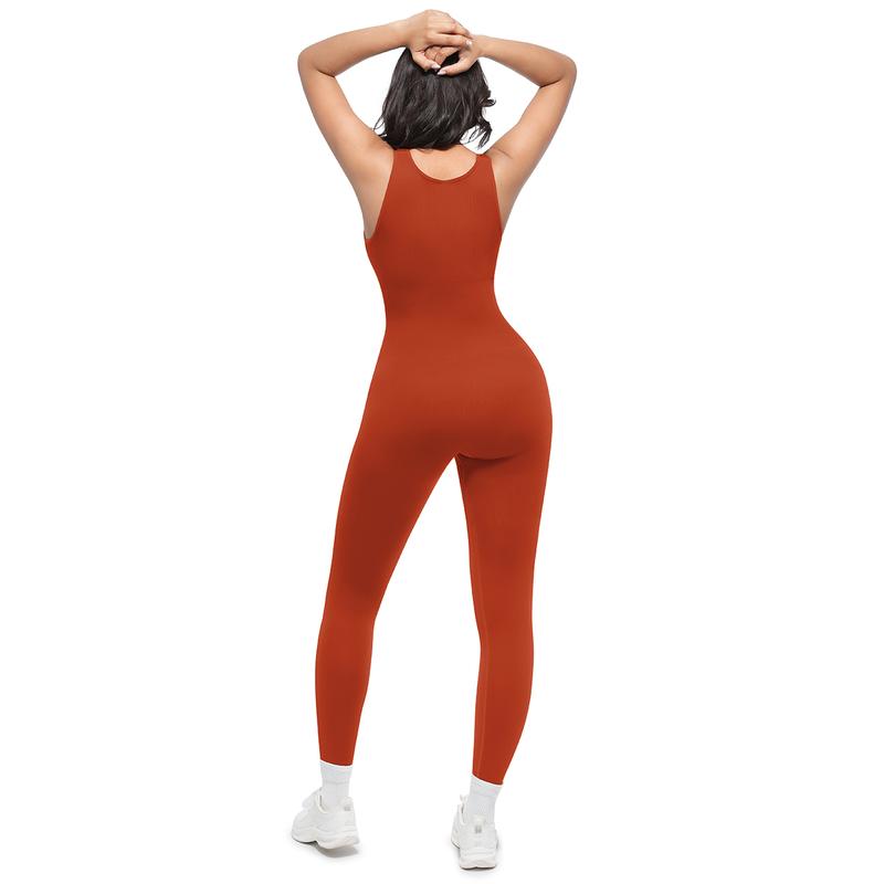 Shapellx Deep V Ribbed Fabric Shapewear Jumpsuit with Waist Control