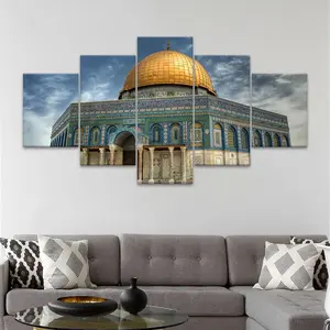 Jerusalem Landmark Dome Of The Rock Printed 5 Counts Canvas Unframed Poster, Modern Architecture Art, Perfect Living Room Decor, Bedroom, Office, Corridor, Home Decoration, Ornaments