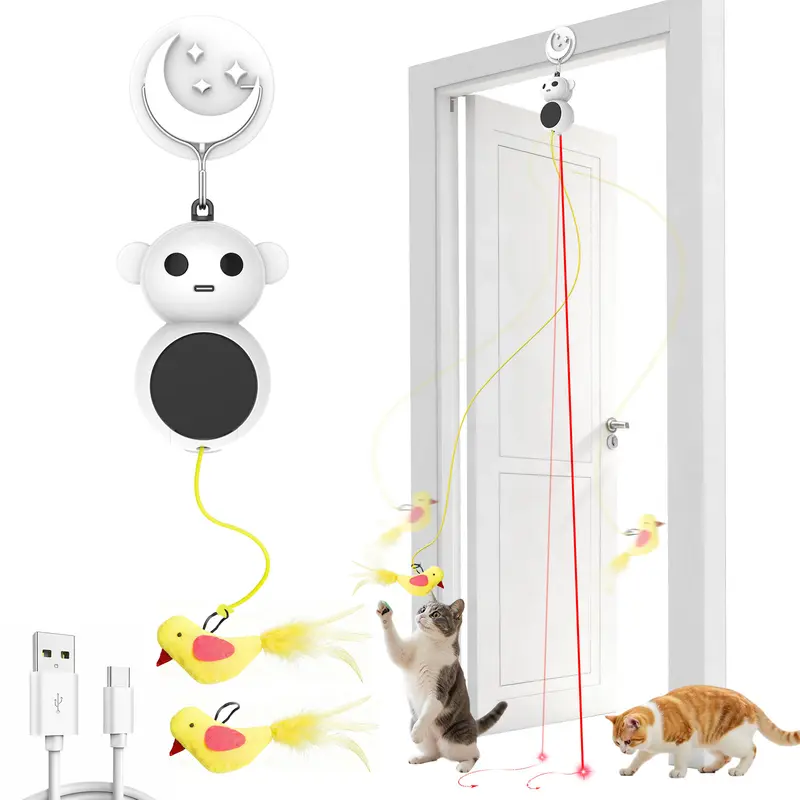 CatPick 360 ° Cat Laser Interactive Toy Automatic Rotation Indoor Electric Bird Feather Magic Stick Toy with Automatic Continuous Entertainment