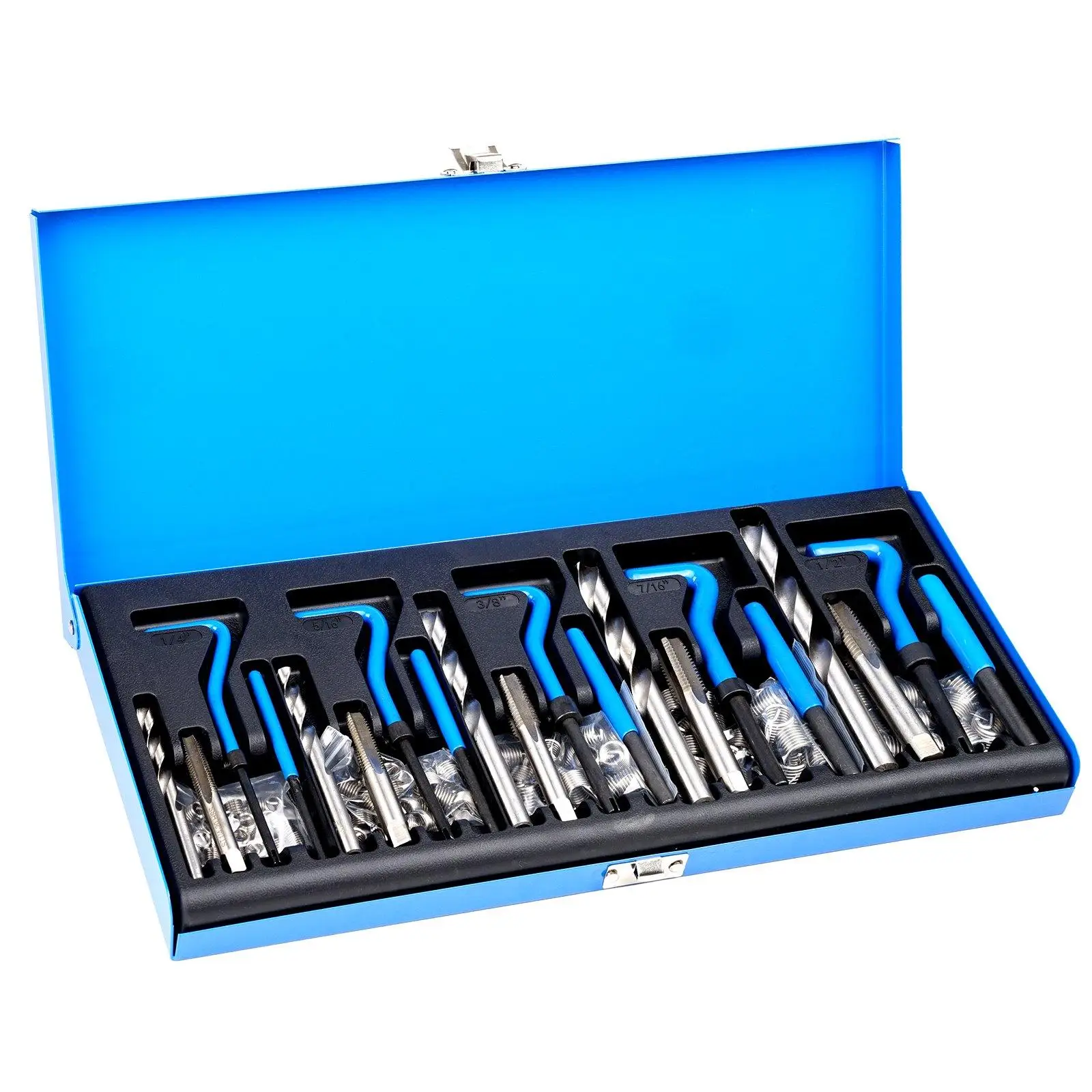 VEVOR 131 PCS Helicoil Thread Repair Kit SAE Tool 1/4 5/16 3/8 7/16 1/2 in UNC