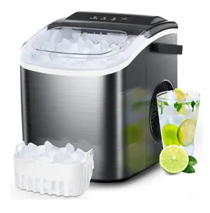 COWSAR Bullet Ice Maker Countertop with Self-Cleaning, Staninless Steel or ABS Plastic, 26.5lbs/24Hrs, 6 Mins/9 Pcs Bullet Ice, Portable Ice Maker for Kitchen/Home/Office/Party/RV