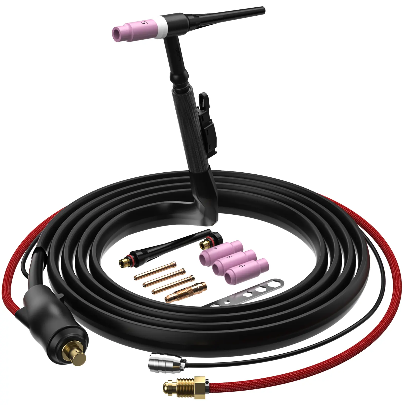 ARCCAPTAIN TIG Torch with High-Frequency Ignition, WP-17 Air-cooled Argon TIG Welding Torch with 35-50mm² Plug, 13-FT Air Hose (Red) and Cable, HF Tig Torch 150amp for ARCCAPTAIN TIG200/TIG200PACDC lift tig Industrial Tool