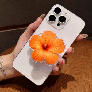 Tropical Orange Hibiscus Flower MagSafe Phone Grip – Hawaiian Floral Magnetic Pop Socket & Kickstand – Summer Aesthetic iPhone Accessory