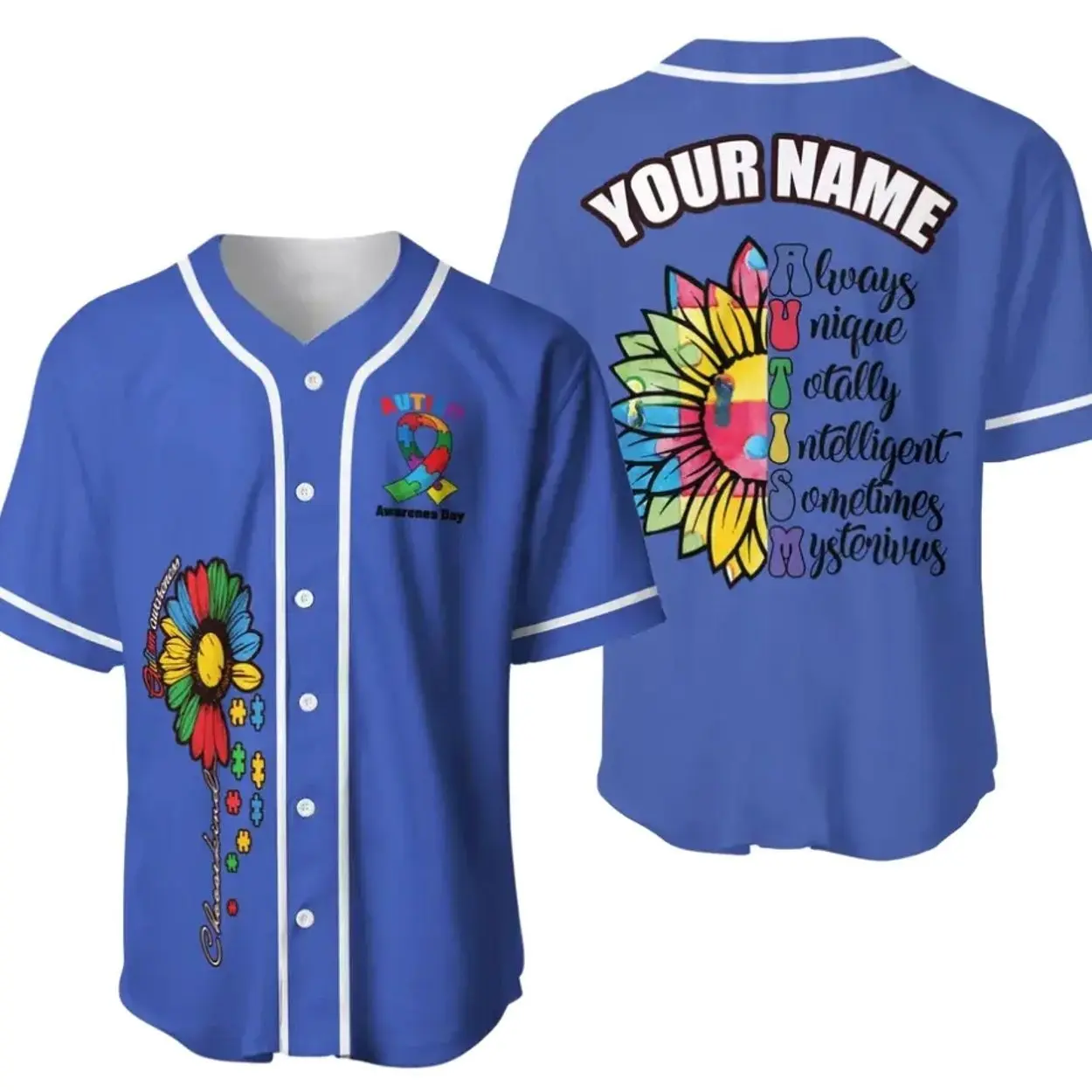Autism Awareness Sunflower Baseball Jersey Shirt, Autism Awareness Month Jersey