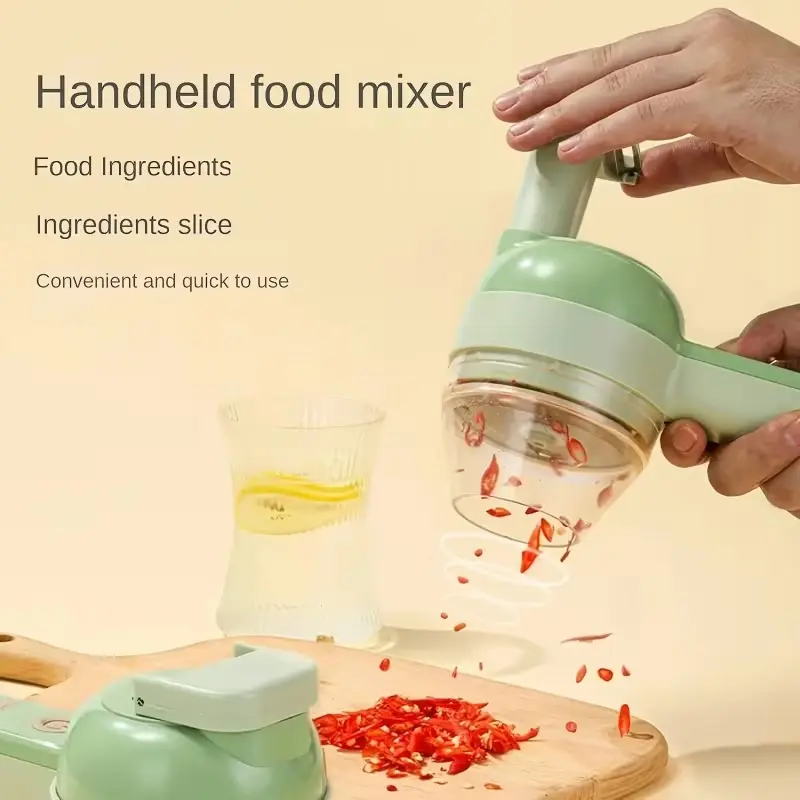 Multifunctional Electric Food Processor with Chopper/Cleaning Brush/- Portable Mini Slicer and Chopper, Easy to Clean, Suitable for Chopping Garlic, Onions, Celery, Etc.- USB/Battery Powered, Rechargeable Battery, Essential Kitchen Gadget