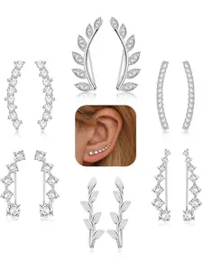 6Pairs Ear Cuffs Climber Hoop Earring CZ Arrow Crawler Stud Earring Jacket for Women Bling Stylish Accessory