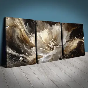 Abstract Floral Canvas Wall Art Set, 3-Piece Framed Prints 30x40 Cm, Home Decor for Living Room & Office, Luxury Hanging Decoration, Wooden Wall Art