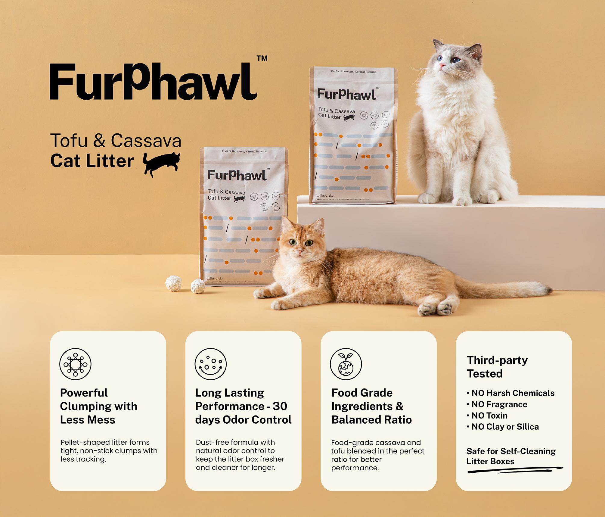 Natural Tapioca & Tofu Cat Litter – Quick Clumping, Low Dust, Low Tracking, Odor Control, Non-stick Formula, Friendly for Self Cleaning Cat Litter Box