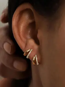 Elegant Zirconia Stud Earrings Set, Dual Layer Hollow Design, Perfect for Special Occasions & Daily Wear, Women Jewelry Accessories