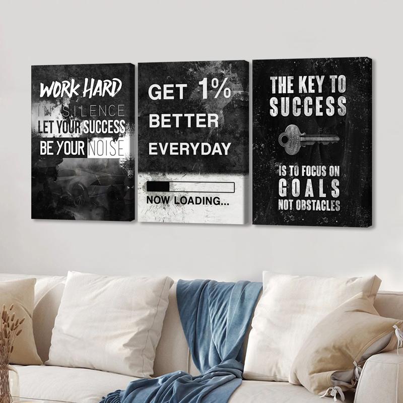 3Pcs Wooden Framed Canvas Painting, Black And White Cityscape With Motivational Quotes, Exquisite Poster, Home Decoration, Pattern Wall Art Decor, For Living Room, Bedroom, Office, Restaurant, Bar Wall Decor, Odorless, Painting, Print Artwork.