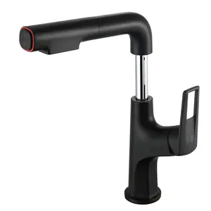 Matte Black Pull-Down Bathroom Faucet, Single Hole Vessel Sink Faucet with Lift Spout, Dual Spray Modes, 360° Swivel Deck Mounted Faucet
