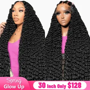 Bling Hair TikTokShopBlackFriday 30 inch 13x4 Lace Front Wigs Human Hair Wigs HD Transparent Deep Wave Pre Plucked Curly Lace Front Wigs 180% Density For Black Women #NovaTopFinds