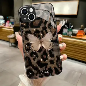 Thickened Glass Protective Case for iPhone 16,15,14,13,12,11 Pro Max Plus, Light Luxury Fashion Pattern Ultra-Thin White Mirror Phone Case with Lens Protection, Full Coverage Anti-Fall Design, Screen Protector, Slim Appearance, Durable Material, Scratch-R