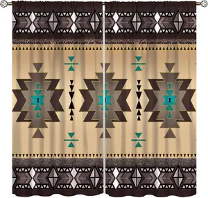 YCness Southwestern Tribal Aztec Curtains for Living Room, Geometric Diamond Patterned Native American Window Treatments Bedroom Home Decor, Ethnic Western Boho Red Drapes,42x45 Inch