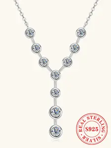 S925 Sterling Silver Synthetic Moissanite Necklace, 2.4 Carat Pendant Necklace for Women & Men, Fashion Jewelry for Party, Daily Decor, Trendy All-match & Exquisite Jewelry for Birthday Gift
