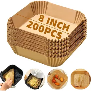 200PCS Air Fryer Liners Disposable,Victoyaw 8 Inch Square Air Fryer Parchment Paper Liners for 2-5QT Air fryer,Non-Stick Waterproof Airfryer Paper Liner