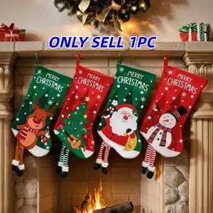 18 Inch Personalized Christmas Stocking, Large Christmas Reindeer Design, Non-Woven Fabric Stocking for Festive Decoration, Perfect for Mantle Display, Christmas Decorations