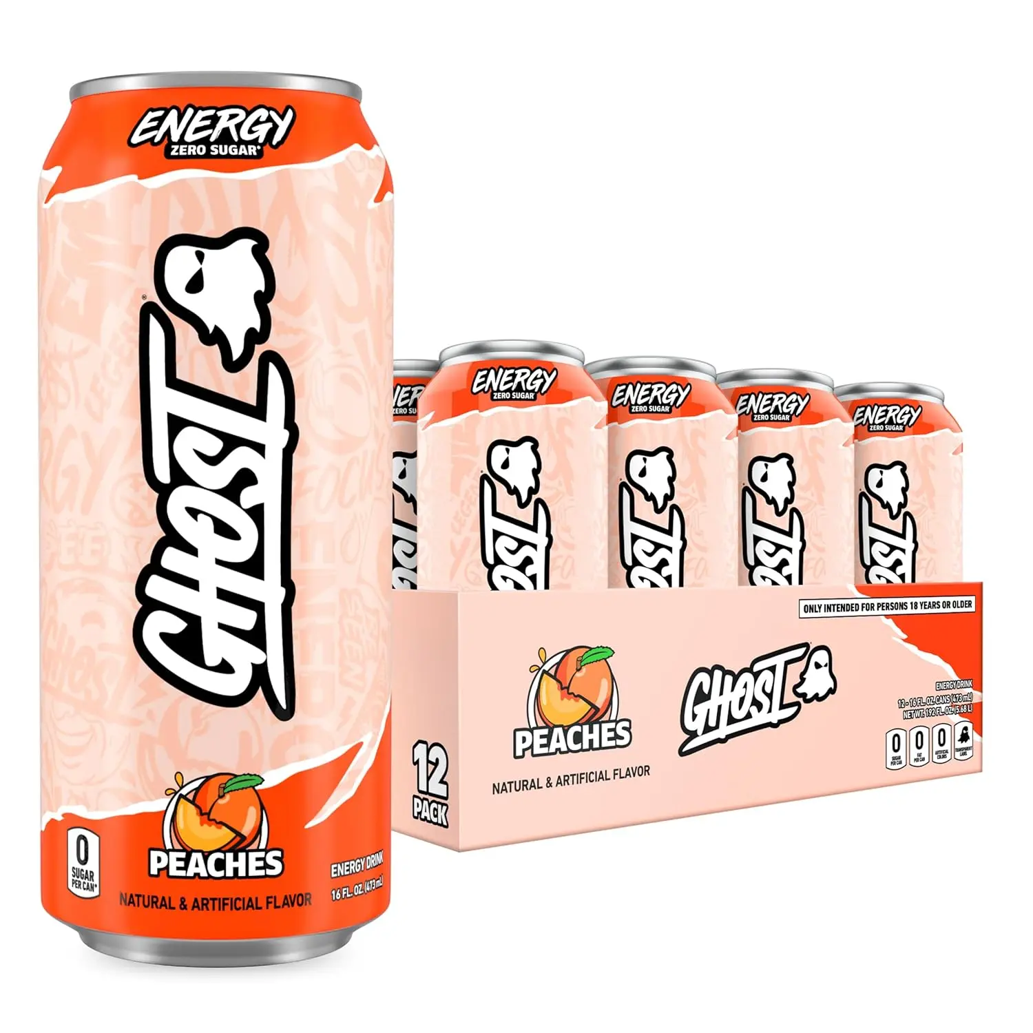 Ghost Energy Drink Peaches 16 oz (Pack of 12) Ghost Energy Drink Peaches 16 oz (Pack of 12)