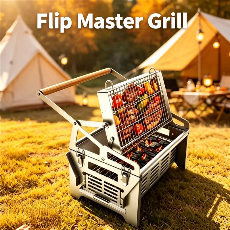 360° Rotation Portable Barbecue Grill | Flipping Basket Steel Grill for Camping & Tailgating | Charcoal or Wood Fuel, Tool-Free Disassembly, Outdoor Cooking,toolupgrade