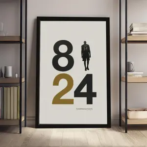 Kobe Bryant Art Print, Inspired Minimalist Poster, Black & Gold Helvetica Canvas, Modern Office Wall Decor