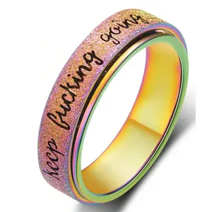"Keep Going" engraved rotating ring, anxiety and stress relief ring, suitable for daily wear and Valentine's Day gift for men and women, women's fashion jewelry, mom, mother's day