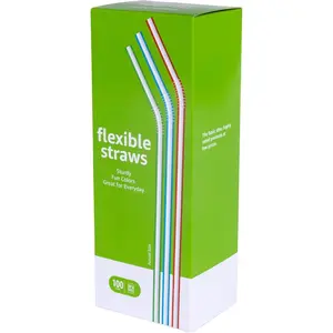Disposable Striped Plastic Flex Straws, BPA Free, Food-Safe, 7.5" Long, Assorted Colors, 100 Count