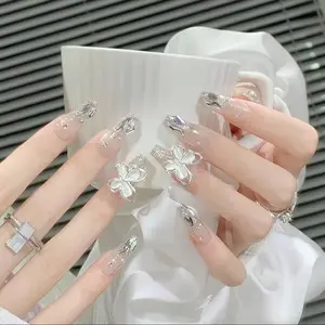 Douyin 24 PCS Reusable Press On Nails - Butterfly Glitter Design | Coffin Shape for Stylish Nail Art