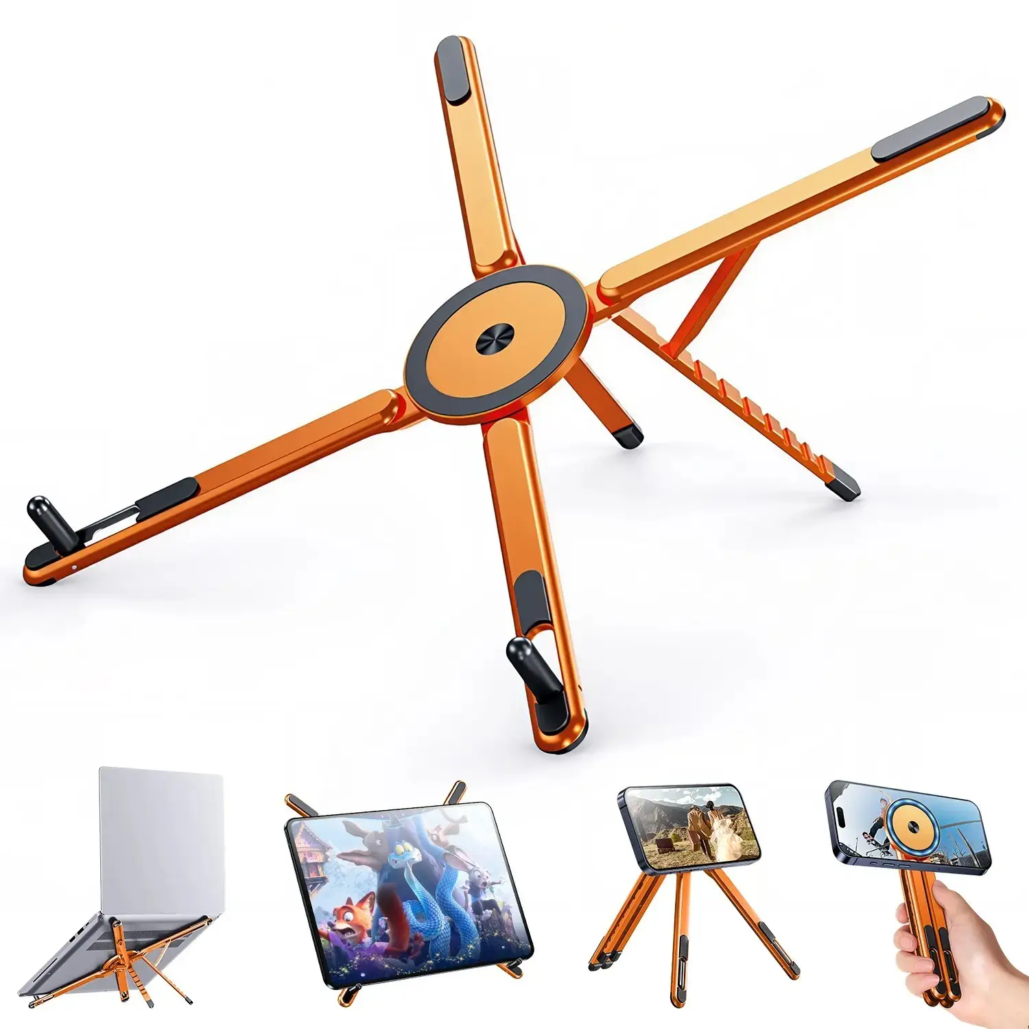 Adjustable Laptop Stand Compatible with Magsafe, Portable Foldable Computer Riser for Macbook, iPhone, iPad, Tablet, Lightweight Aluminum Alloy, Magnetic Design, Adjustable Ergonomic Holder Laptop Riser for Desk