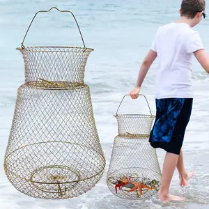 Galvanized Steel Wire Fish Baskets Portable Fishing Basket For Outdoor Collapsible Baskets,minnow Bucket.