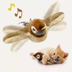 Interactive Flying Sparrow Cat Toy with Flapping Wings And Chirping Sounds - Touch Activated - Safe Lithium Polymer Battery - Suitable for Kittens, Cats, And Small Dogs - Indoor And Outdoor Play, Soft Texture