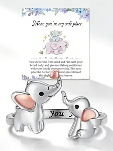 Adjustable Elephant Ring for Mother and Daughter, Heart Animal Jewelry, Perfect Mother's Day Gift, Symbolizes Eternal Love, Heart Signet Ring