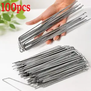 100PCS Heavy Duty U-Shaped Garden Stakes, Weed Barrier Fabric Pins, Landscape Staples for Ground Cover, Fencing & Artificial Grass, Easy Install Rust-Resistant Lawn Anchors